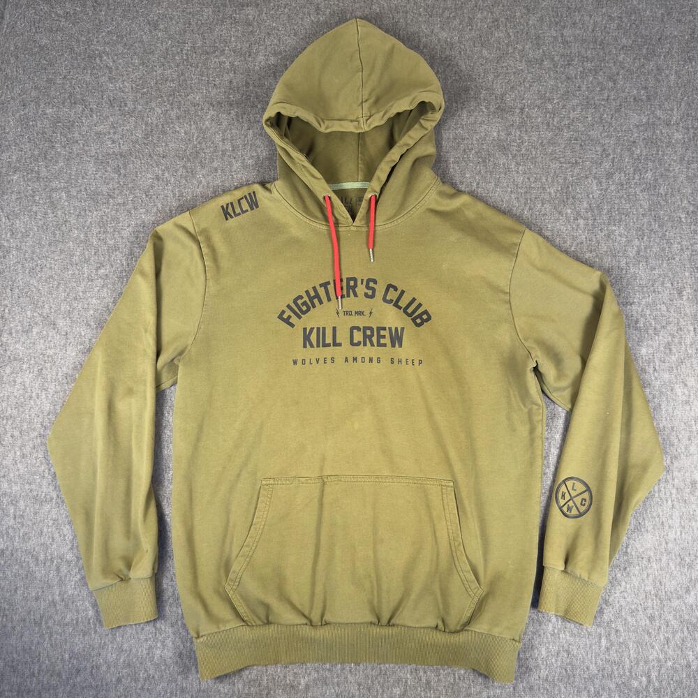 Kill Crew Hoodie Mens Large Green Fighters Club Pullover Graphic Gym Fleece